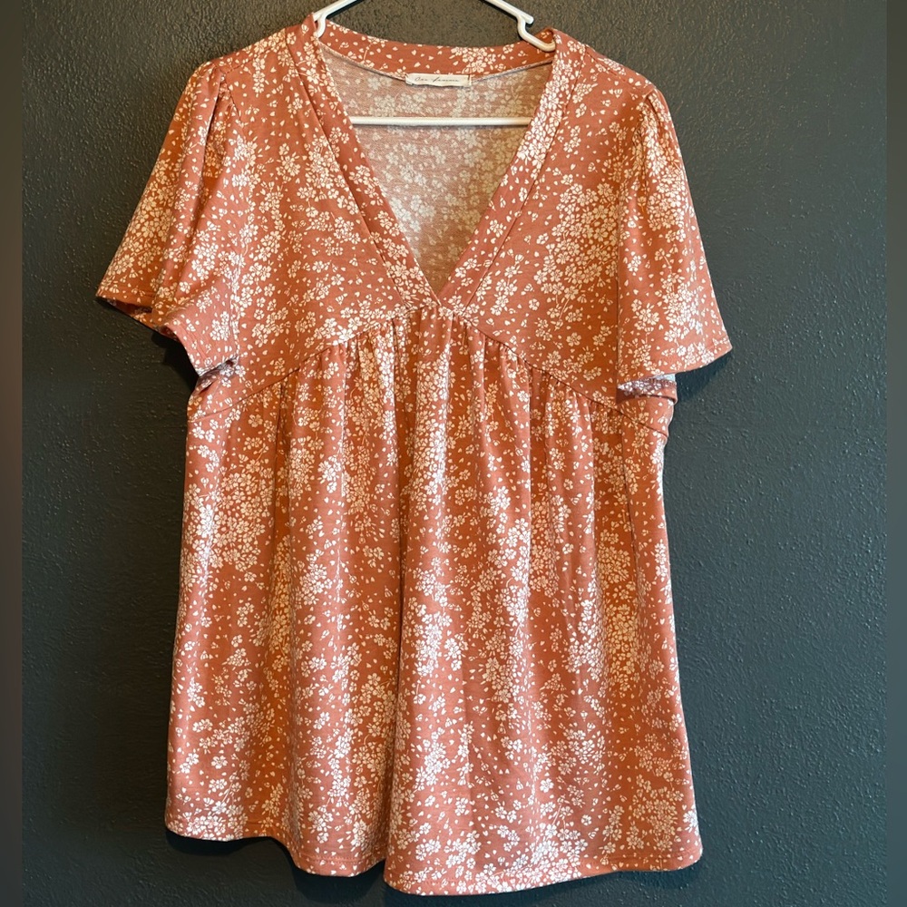 Ces Femme Babydoll Blouse in Coral and White